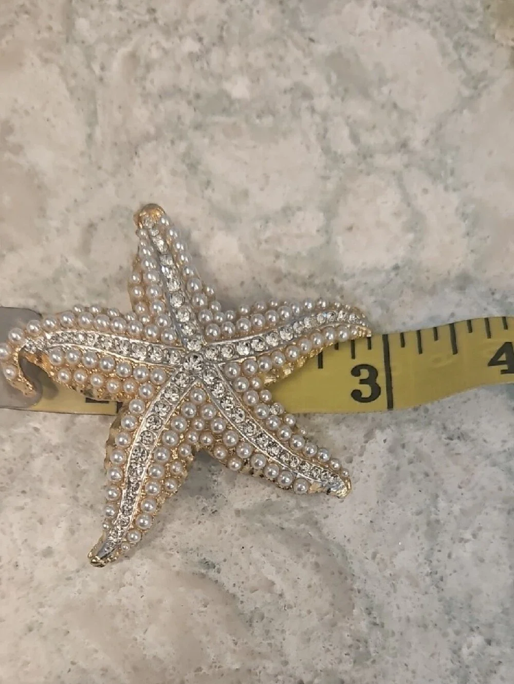 NWT Pearl & Crystal Starfish Hair Clip - Gold Tone